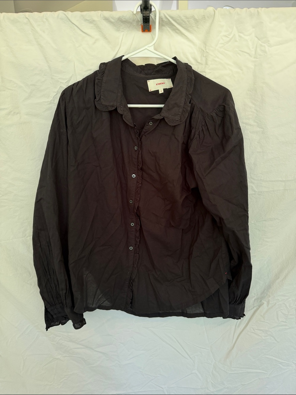 Xirena Black Ruffle Collar Button-Front Blouse – Size Medium